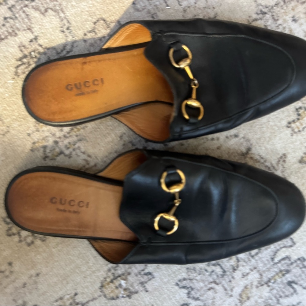 Gucci Loafer Princetown Slides Mules Sz 36 Black Leather